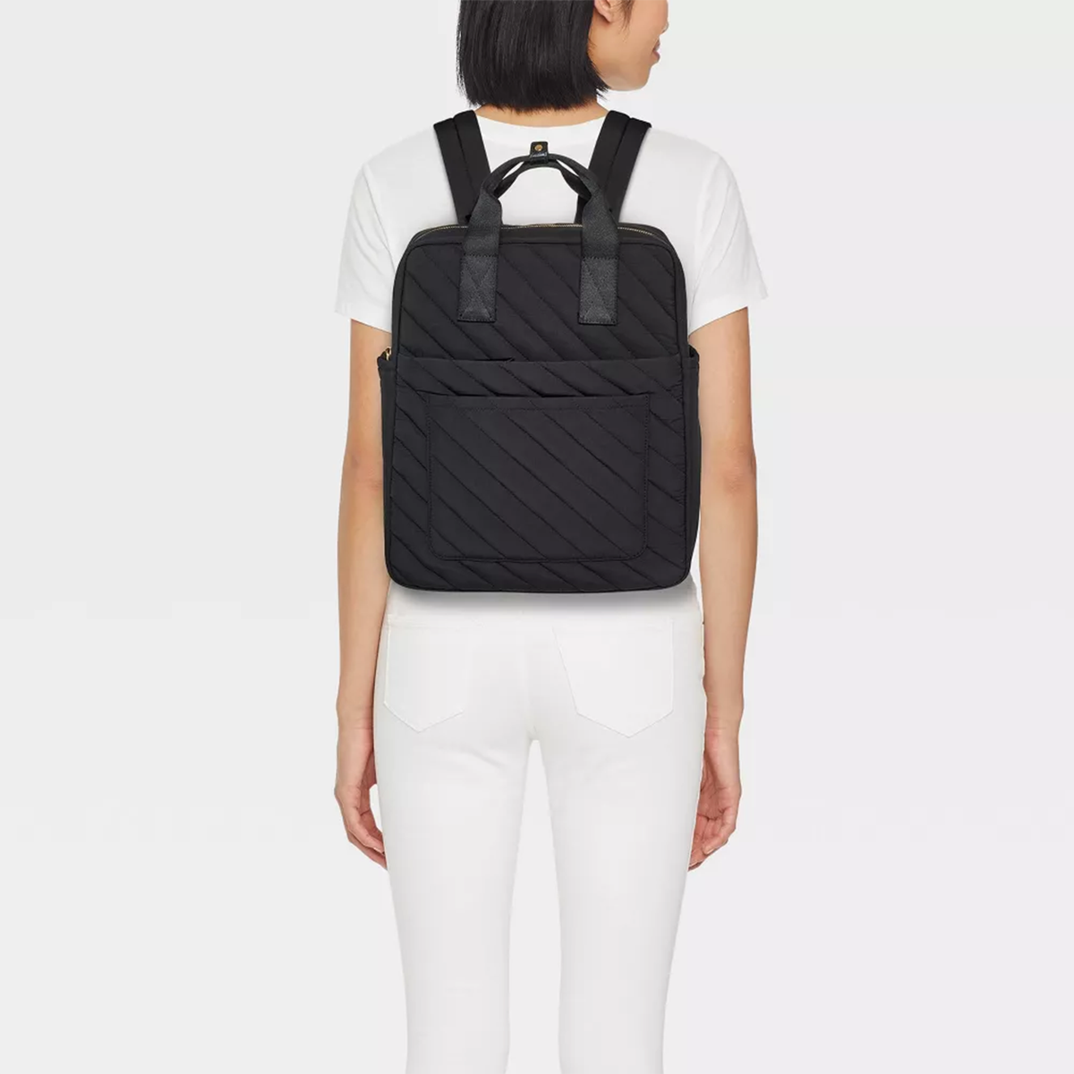 Square Quilted Backpack Fits 14 Inch Laptop For College Daily Use